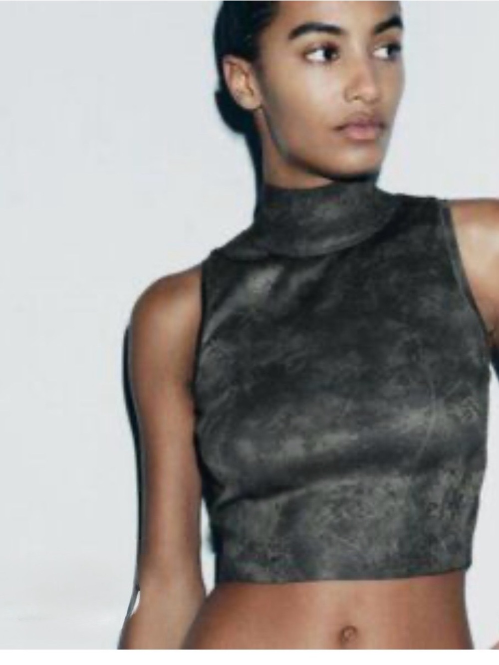 Zara Sleeveless High Neck Crop Top in Charcoal